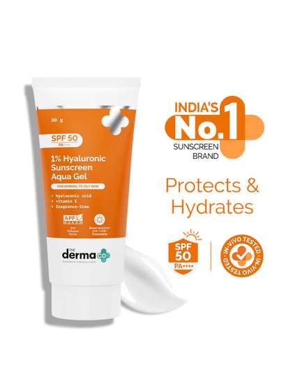 The Derma co. 1%
                          Hyaluronic Sunscreen SPF 50 PA++++ Lightweight
                          Aqua Gel - 80g In-Vivo tested