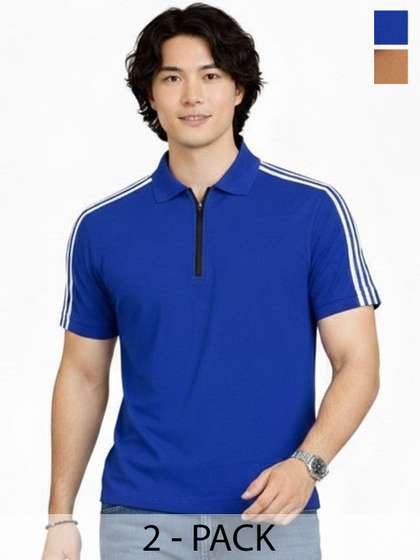 RuledBySun Men Striped Dri-FIT Polo Collar Slim Fit T-shirt