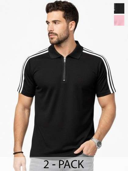 RuledBySun Men Striped Dri-FIT Polo Collar Slim Fit T-shirt