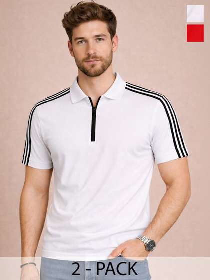 Organic Chics Men Striped Dri-FIT Polo Collar Slim Fit T-shirt
