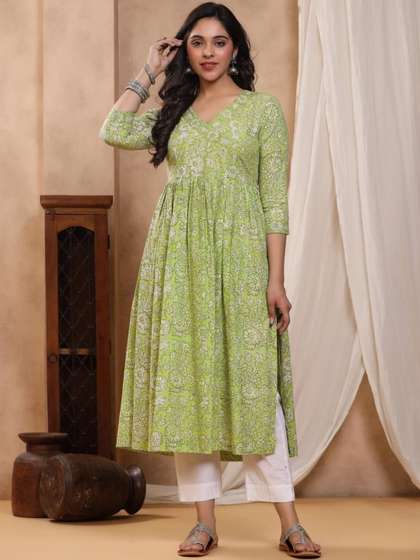 Mayurie Floral
                        Printed V-Neck Pure Cotton Empire Kurti