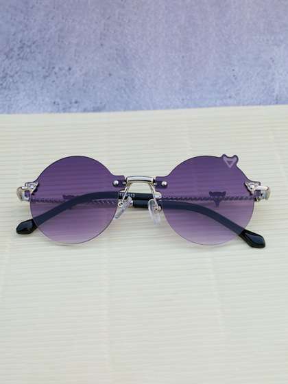 DukieKooky Unisex Kids
                    Purple Lens & Gold-Toned Round Sunglasses with