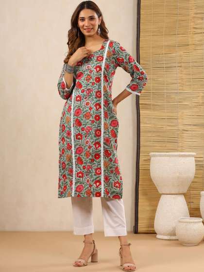 Mayurie Floral
                        Printed V-Neck Pure Cotton Kurti