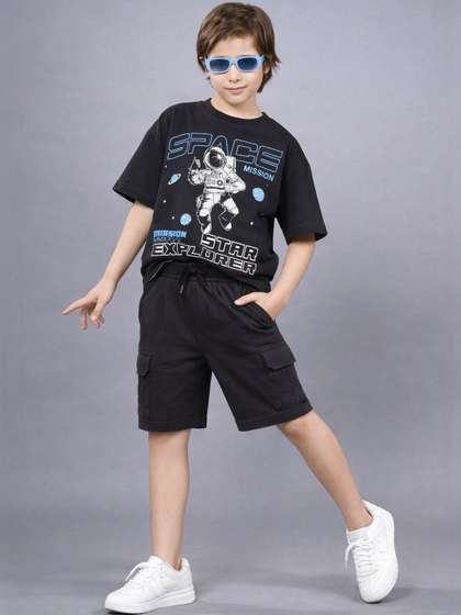 PLUM TREE Boys Premium
                    Cotton Trendy Oversized T-Shirt & Cargo Shorts
                    Set