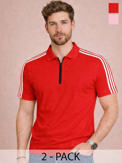 RuledBySun Men Striped Dri-FIT Polo Collar Slim Fit T-shirt