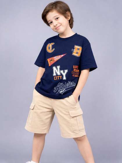 PLUM TREE Boys Premium
                      Cotton Trendy Oversized T-Shirt & Cargo Shorts
                      Set