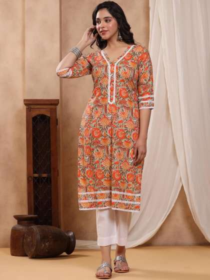 Mayurie Floral
                        Printed V-Neck Pure Cotton Kurti