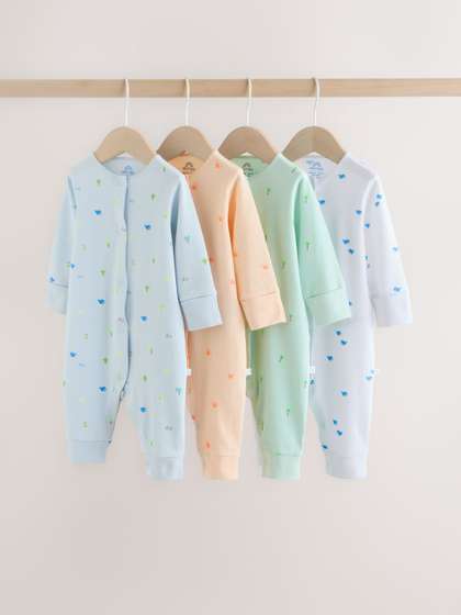 NEXT Infant Boys Pack Of
                    4 Printed Pure Cotton Rompers