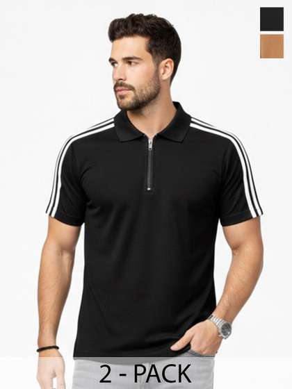 RuledBySun Men Striped Dri-FIT Polo Collar Slim Fit T-shirt