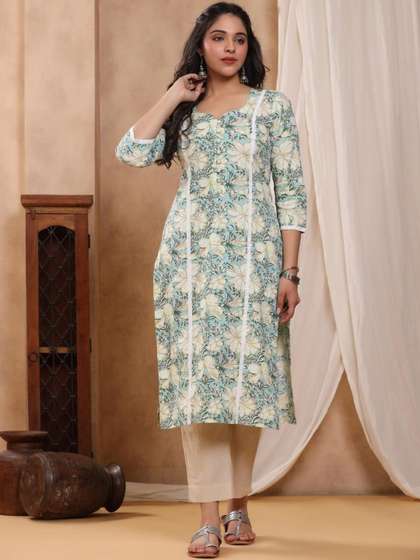 Mayurie Floral
                        Printed Boat Neck Pure Cotton Kurti