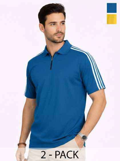 RuledBySun Men Striped Dri-FIT Polo Collar Slim Fit T-shirt