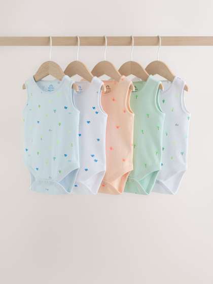 NEXT Infant Girls Pack
                    Of 5 Printed Pure Cotton Bodysuits