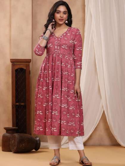 Mayurie Floral
                          Printed V-Neck Pure Cotton Empire Kurti