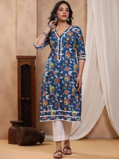 Mayurie Floral
                        Printed V-Neck Pure Cotton Kurti