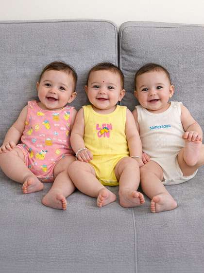 Somersault Infants Girls
                    Pack Of 3 Printed Pure Cotton Bodysuits