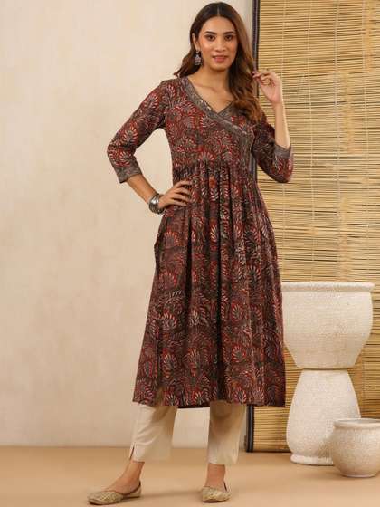 Mayurie Botanical
                        Printed V-Neck Pure Cotton Empire Kurti