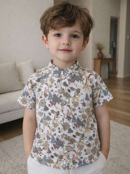 HERE&NOW Unisex
                      Kids Classic Floral Printed Cotton Casual Shirt
