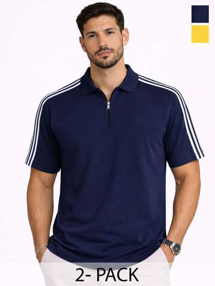 Organic Chics Men Striped Polo Collar T-shirt