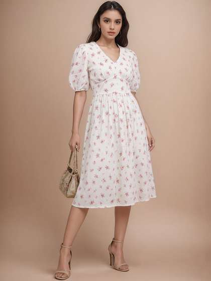 all about you
                          Floral Print Puff Sleeve Fit & Flare
                          Dress