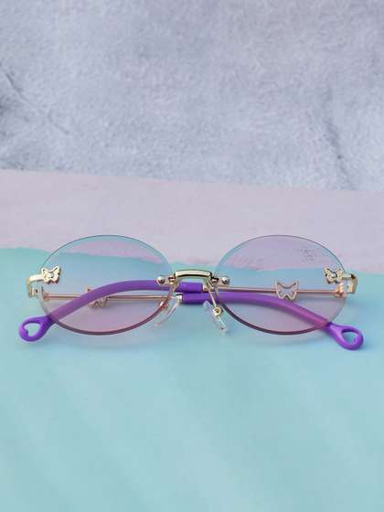 DukieKooky Unisex Kids
                    Pink Lens & Gold-Toned Oval Sunglasses with