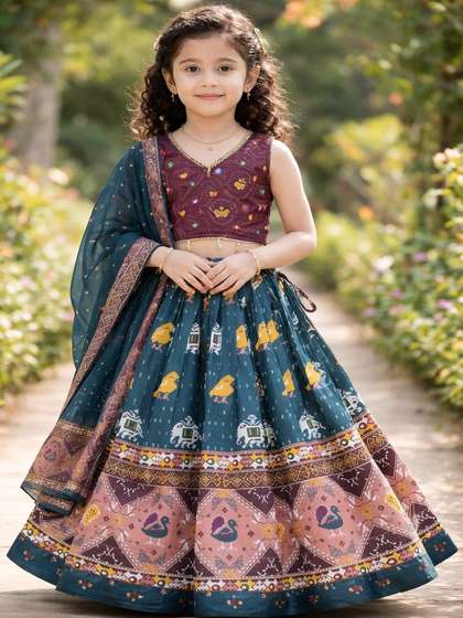 Helene Girls Embroidered
                    Semi-Stitched Lehenga & Blouse With Dupatta