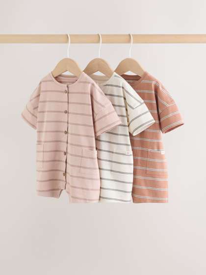 NEXT Infant Boys Pack Of
                    3 Striped Pure Cotton Rompers