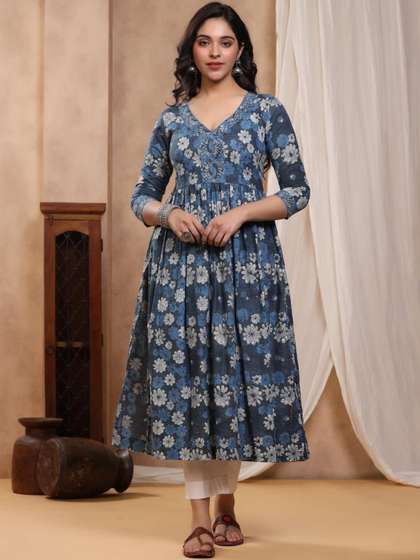 Mayurie Floral
                        Printed V-Neck Pure Cotton Kurti