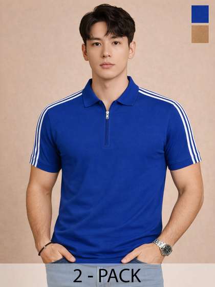 Organic Chics Men Striped Dri-FIT Polo Collar Slim Fit T-shirt