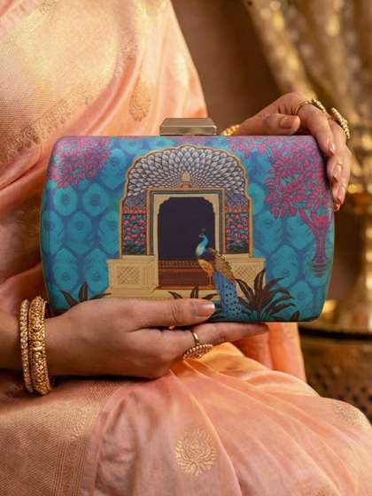 ARTKLIM Peacock
                        Printed Box Clutch With Shoulder Strap