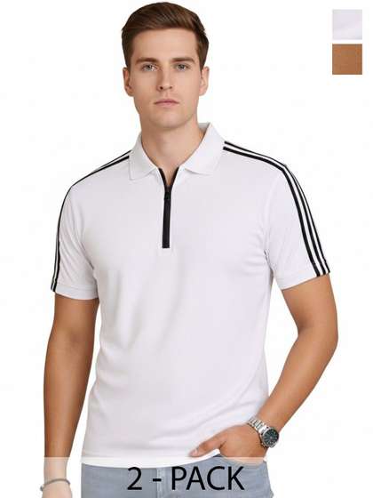 RuledBySun Men Striped Dri-FIT Polo Collar Slim Fit T-shirt