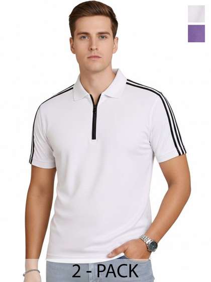 RuledBySun Men Striped Dri-FIT Polo Collar Slim Fit T-shirt