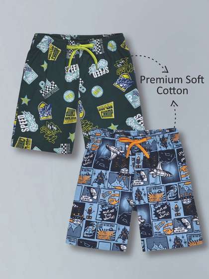 PLUM TREE Boys Pack of 2
                    Premium Cotton Printed Knit Shorts