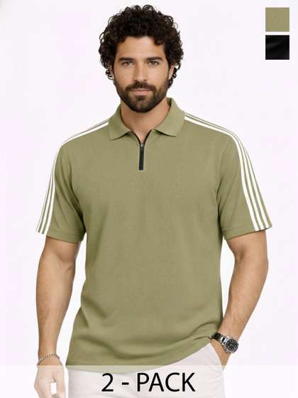 RuledBySun Men Striped Dri-FIT Polo Collar Slim Fit T-shirt