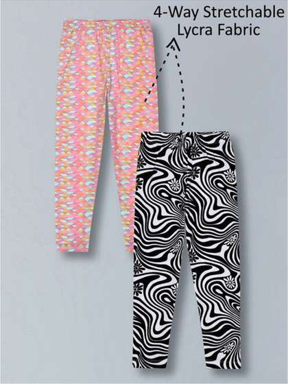 PLUM TREE Girls Pack of
                    2 Cotton Lycra Stretch Printed Legging