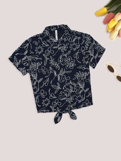 Pantaloons Junior Floral
                    Print Tie Up Shirt Style Top