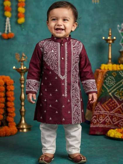 AHLAN APPARELS Boys
                    Printed Regular Dupion Silk Kurta with Pyjamas