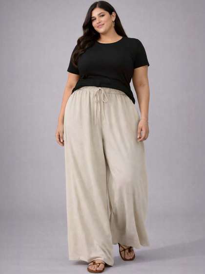 Stylecast X Kotty
                        Women Solid High-Rise Wide Leg Pants