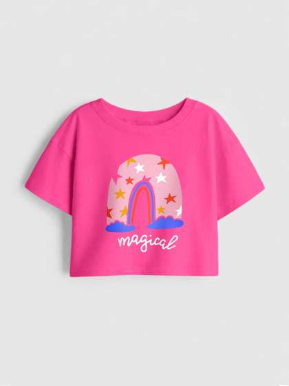 Guugly Wuugly Girls
                        Regular Round Neck Cotton Magical Love Printed
                        Crop Top