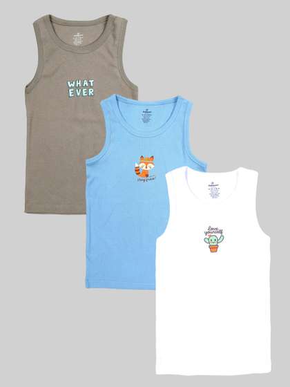 KiddoPanti Boys Pack of
                    3 Printed Assorted Cotton Blend Undershirt