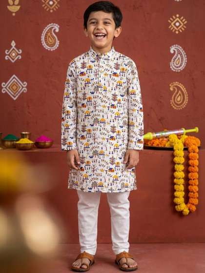 AHLAN APPARELS Boys
                    Ethnic Motifs Printed Regular Pure Cotton Kurta with
                    Pyjamas