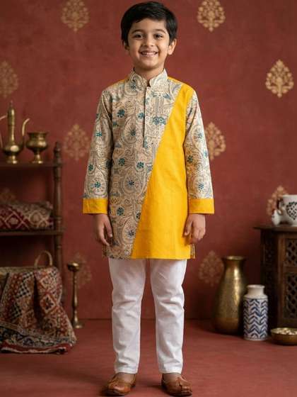 TAKE STYLE Boys Ethnic
                    Motifs Printed Regular Pure Cotton Kurta with
                    Pyjamas