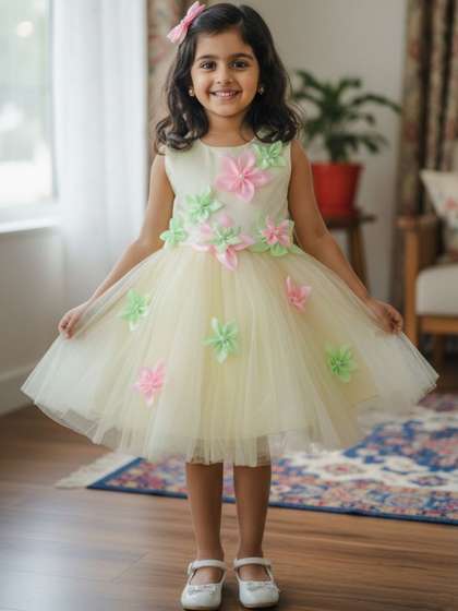 Hikuj Girls Embellished
                    Applique Satin Fit & Flare Dress