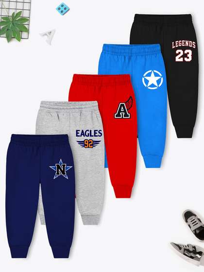 YK X Trampoline Pack
                      of 5 Regular Fit Graphic Print Joggers