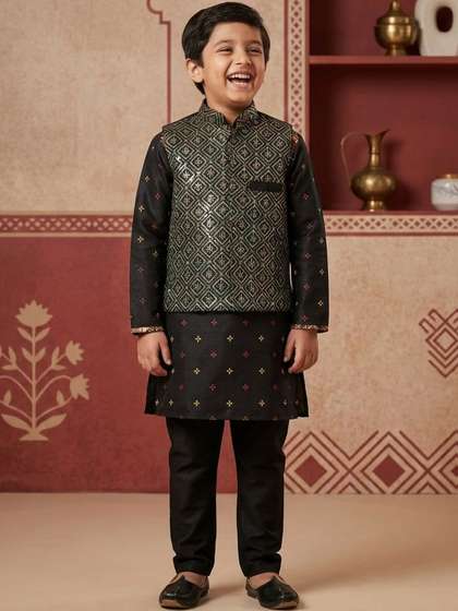 BAESD Boys Ethnic Motifs
                    Printed Regular Dupion Silk Kurta with Trousers