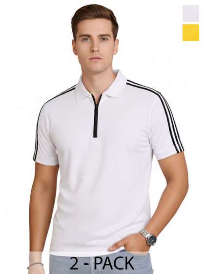 RuledBySun Men Striped Dri-FIT Polo Collar Slim Fit T-shirt
