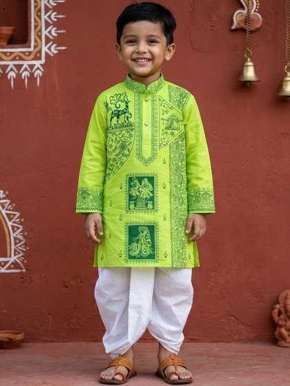 BAESD Boys Ethnic Motifs
                    Printed Regular Pure Cotton Kurta with Dhoti Pants