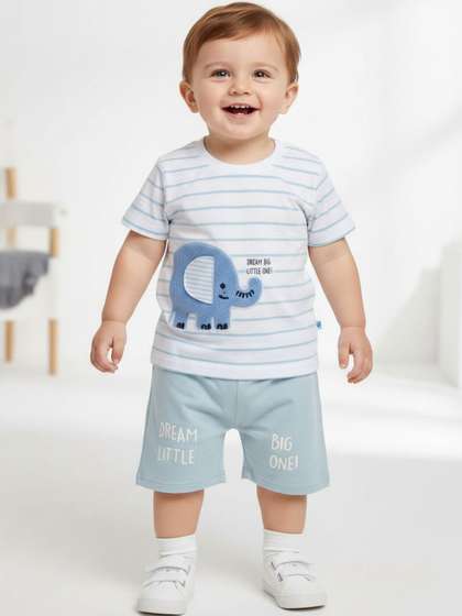 V-Mart Boys Striped
                    T-shirt with Shorts