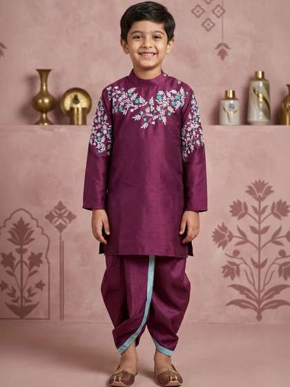 AHLAN APPARELS Boys
                    Ethnic Motifs Embroidered Regular Thread Work Dupion
                    Silk Kurta with Dhoti Pants