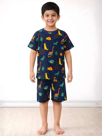 Anthrilo Kids Boys
                    Dinosaur Fun Print Round Neck Pure Cotton Night Suit
                    Set