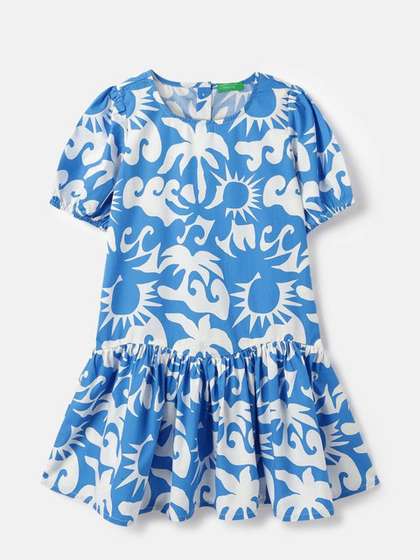 United Colors of
                    Benetton Print Drop-Waist Midi Dress